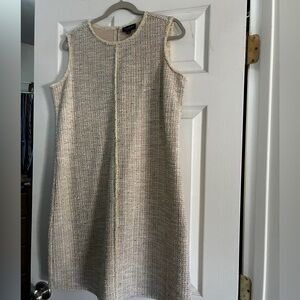 Sleeveless Cream Tweed Shift Dress